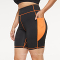 Специалисты с высокой талией тренировочные шорты женщины контрастируют цветные байкерские шорты черный апельсин плюс шорты для спортзала с карманом